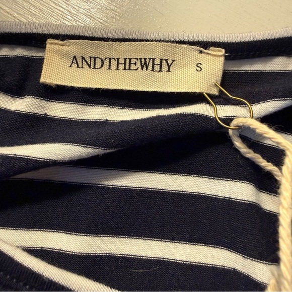 Andthewhy | NWT Navy and White Striped Top with Flair Cuffs | Sz S - Picture 6 of 9